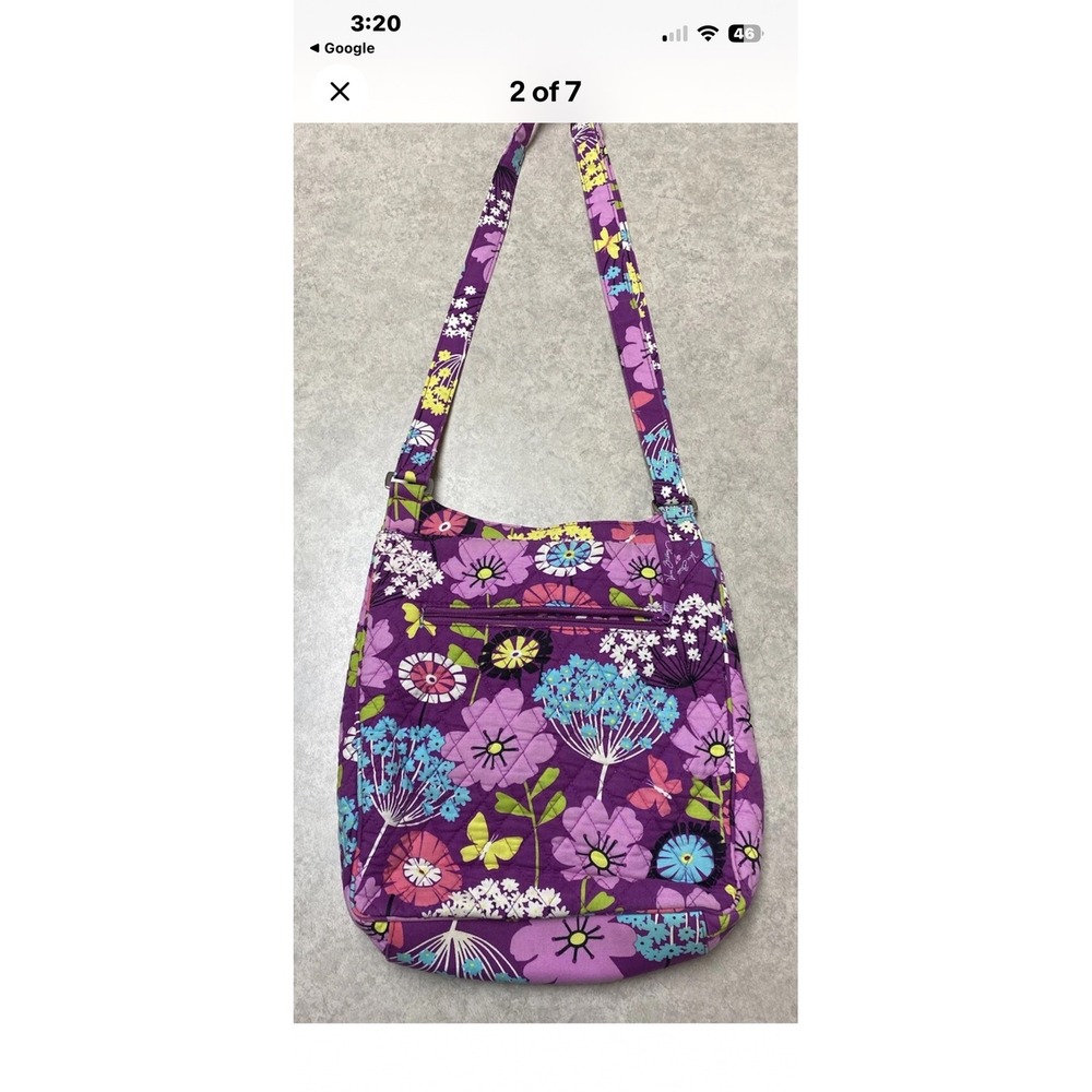 Vera Bradley Quilted Crossbody Bag‎ Purple Floral Butterflies Adjustable Strap
